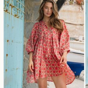 Floral Pink Tiered Mini Dress with Puff Sleeves